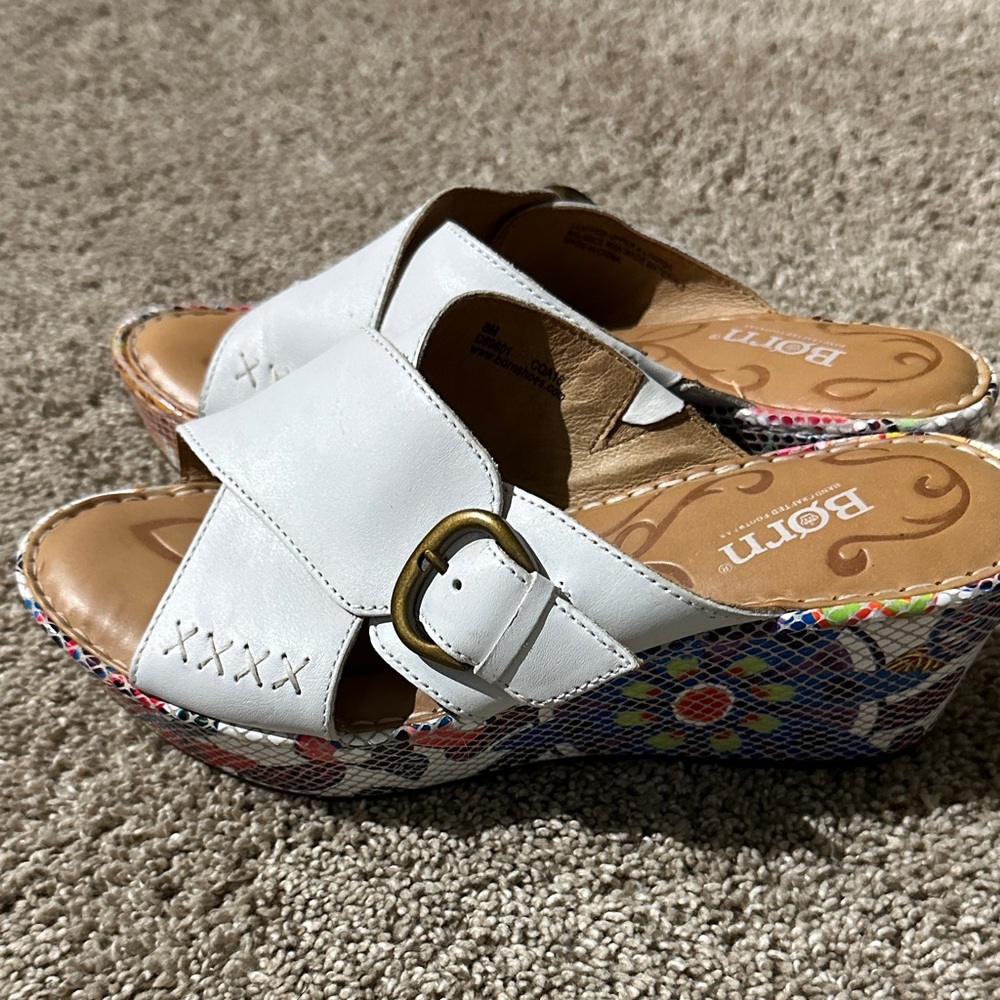 Born White and Multicolor Wedge Sandals